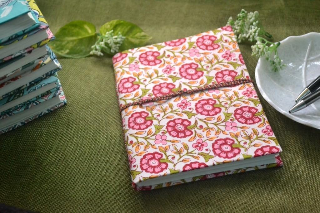 pink Doodle Diary Notebook Fabric Stitched Gift sketchbook journal A5 Diaries Unruled Thick 200 Pages Handcrafted