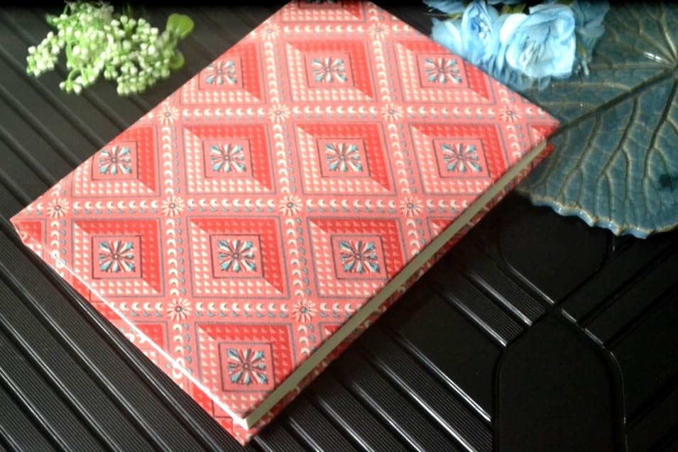 Handmade Pink Flower Block-printed Fabric Cover Doodle Diary Journal, 8 x 6 inches, 200 Pages Notebook, 130 GSM, Water-Resistant, Stain-Resistant Hard-Bound