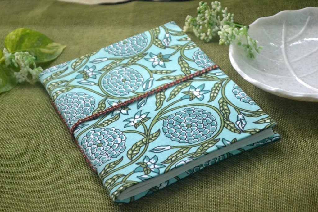 cyan-green Doodle Diary Notebook Fabric Stitched Gift sketchbook journal A5 Diaries Unruled Thick 200 Pages Handcrafted