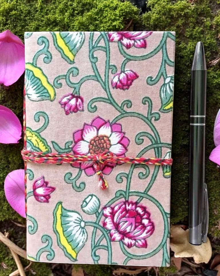 Two Red Floral Handmade Fabric Hardcover Diary A6 – 200 Pages, Thread Closure Sketchbook