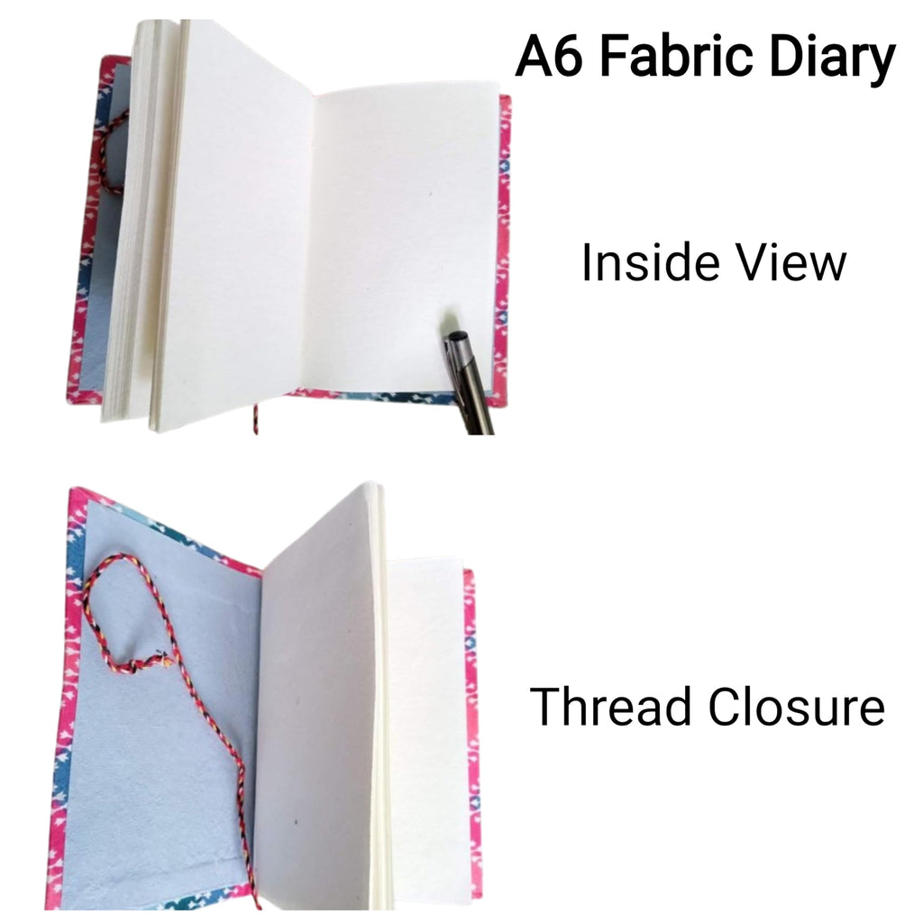 Floral Handmade Fabric Hardcover Diary Notebook A6 | 200 Unruled Thick Pages | Handcrafted Sketchbook Journal with Thread Closure | Portable Travel Diary Gift for Writing, Drawing, Artists, Students