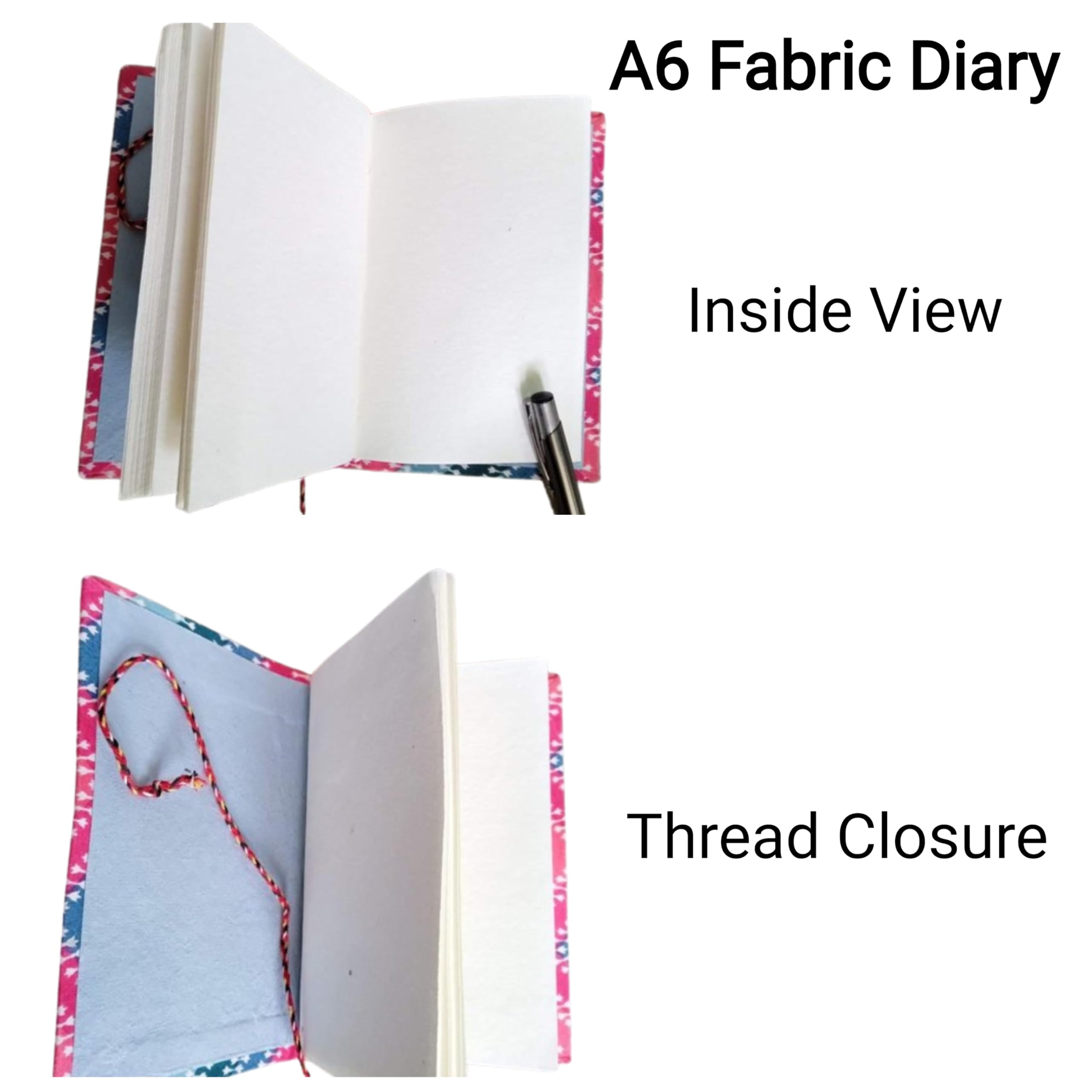 Floral Handmade Fabric Hardcover Diary Notebook A6 | 200 Unruled Thick Pages | Handcrafted Sketchbook Journal with Thread Closure | Portable Travel Diary Gift for Writing, Drawing, Artists, Students