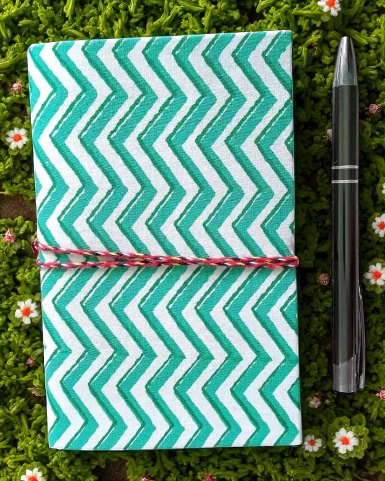 Zig Zag Floral Handmade Fabric Hardcover Diary A6 – 200 Pages, Thread Closure Sketchbook