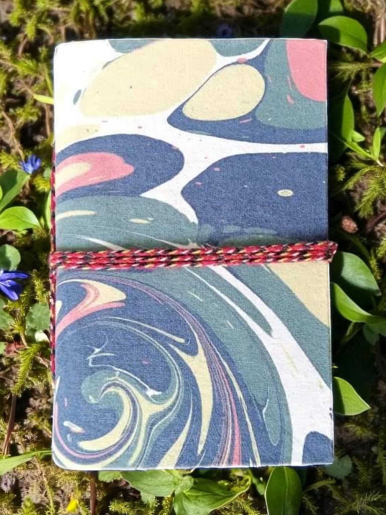 Blue Handmade Marble Texture A6 Diary Notebook | 200 Unruled Thick Pages | Hardcover Sketchbook Journal with Thread Closure | Portable Travel Writing Gift