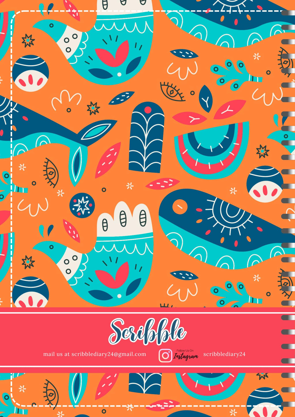 Handcrafted Cartoon Spiral Bound Doodle Diary Journal Gift Sketch Book Diaries, 21cm x 15cm A5, 60 Pages, 155gsm, Hard Cover Bird Print, Thick Cartridge Paper