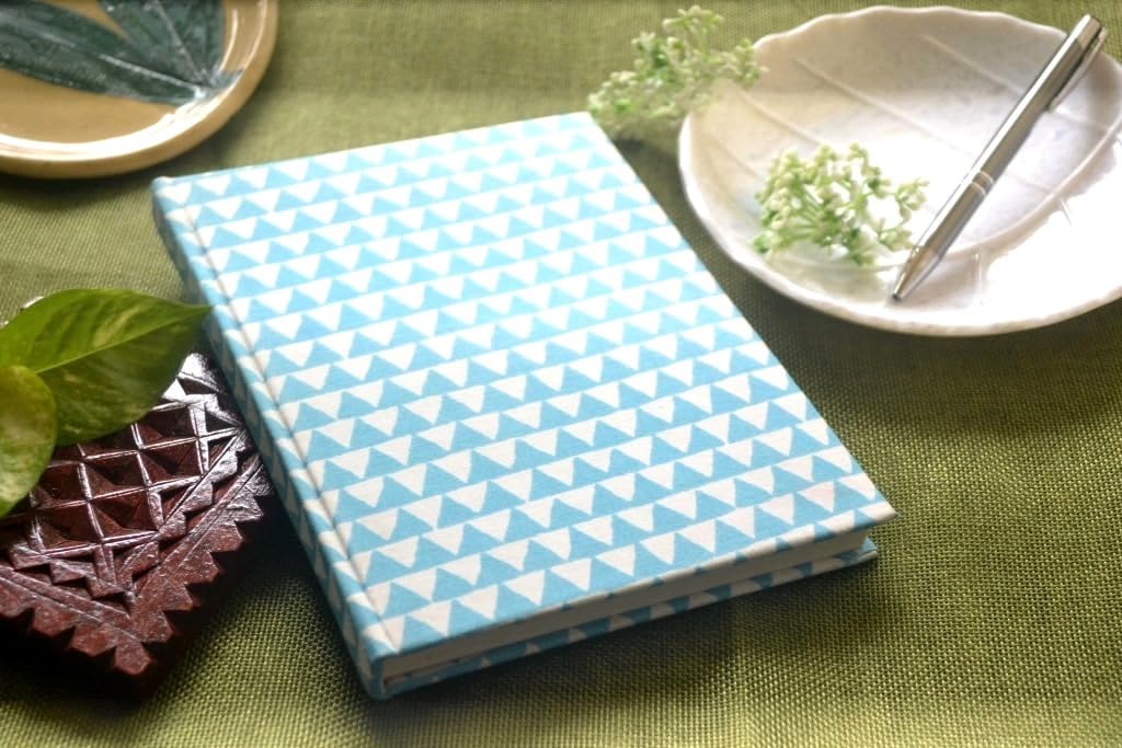 blue Handmade Block-printed Fabric Cover Doodle Diary Journal, 8 x 6 inches, 200 Pages Notebook, 130 GSM, Water-Resistant, Stain-Resistant Hard-Bound