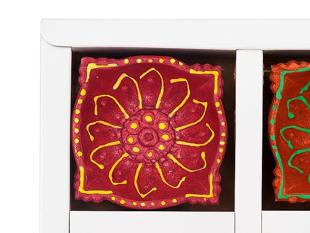 Set of 4 Decorative Clay Diyas for Diwali | Handcrafted Earthen Lamps | Eco-Friendly Terracotta Oil Diyas | Regular Size Traditional Diya Set for Home Décor & Puja