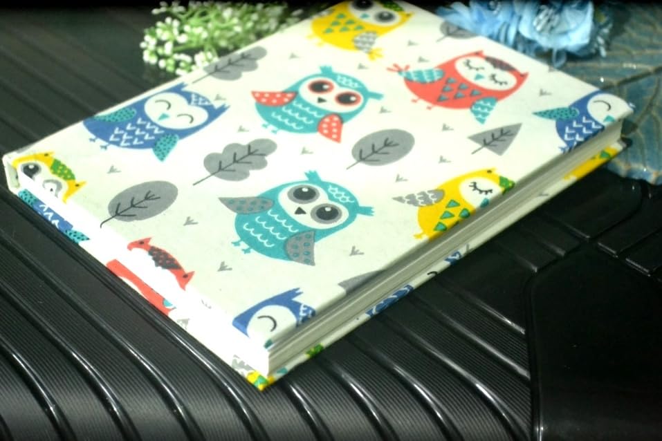 Handmade Owl Block-printed Fabric Cover Doodle Diary Journal, 8 x 6 inches, 200 Pages Notebook, 130 GSM, Water-Resistant, Stain-Resistant Hard-Bound