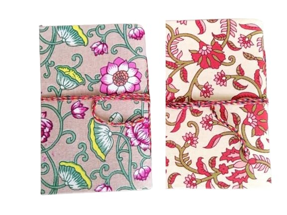Two Red Floral Handmade Fabric Hardcover Diary A6 – 200 Pages, Thread Closure Sketchbook