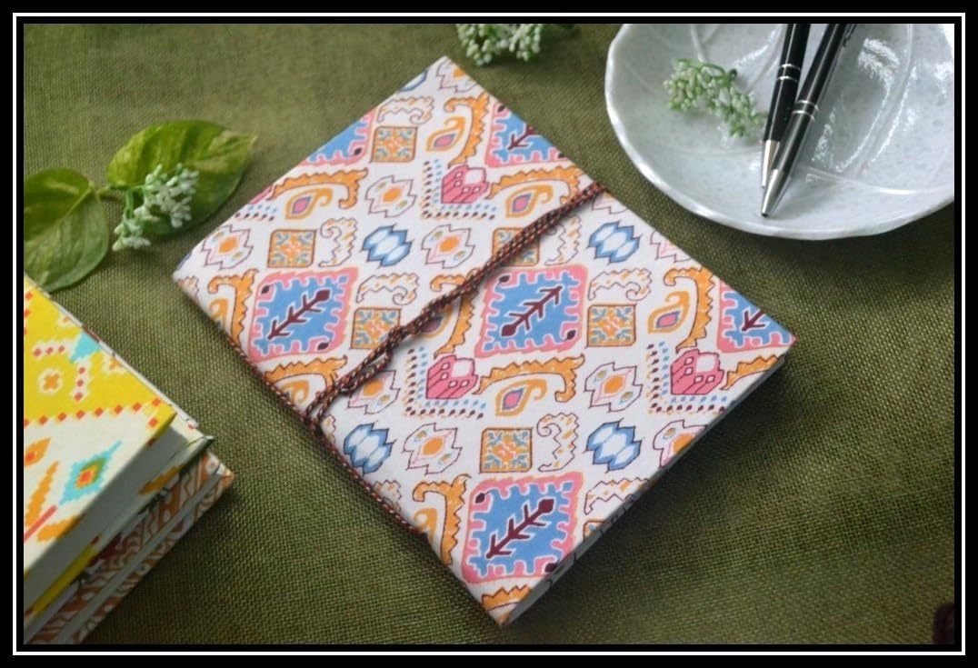 white-blue Doodle Diary Notebook Fabric Stitched Gift sketchbook journal A5 Diaries Unruled Thick 200 Pages Handcrafted