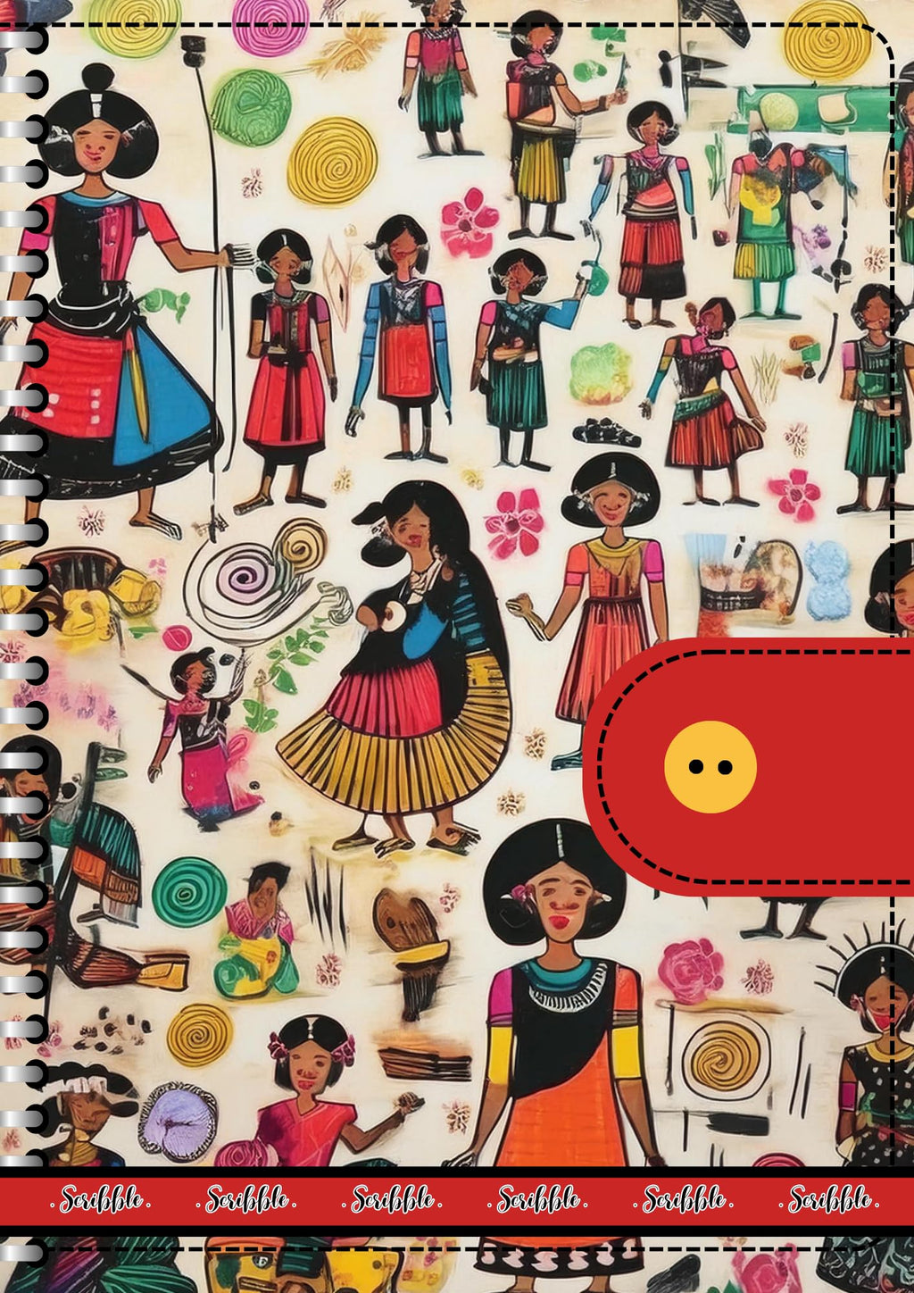 Handcrafted Print Spiral Bound Cartridge Paper Doodle Diary Gift Sketch Book drawing book Doodle Diaries Journal, Hard Cover Red tribal