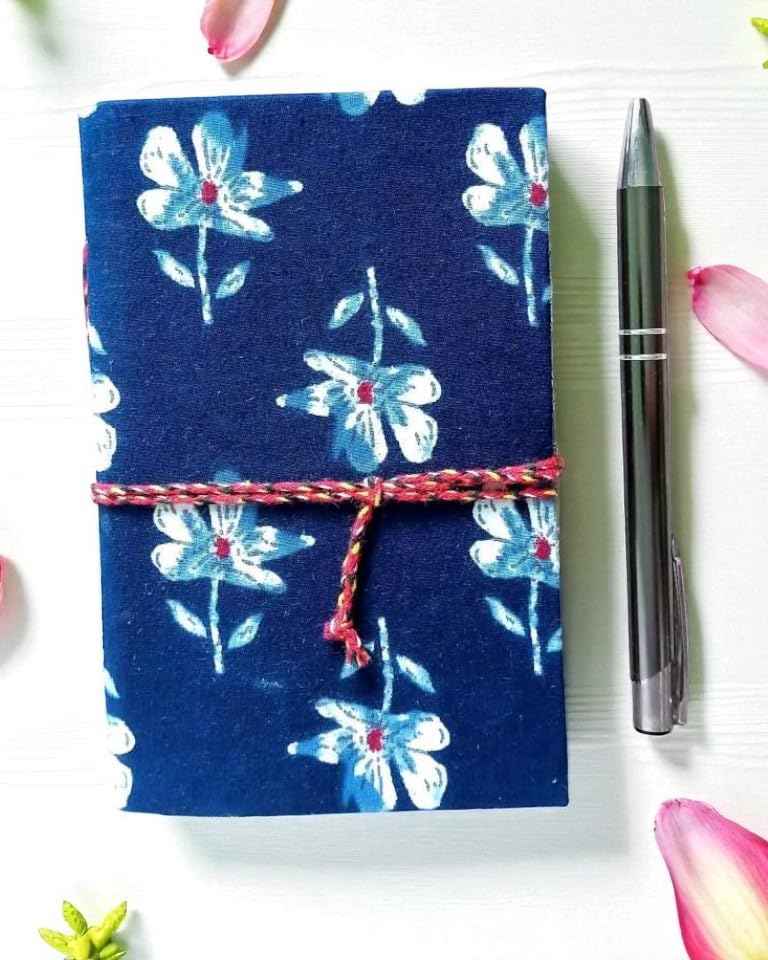 Two Zig Zag Handmade Fabric Hardcover Diary A6 – 200 Pages, Thread Closure Sketchbook