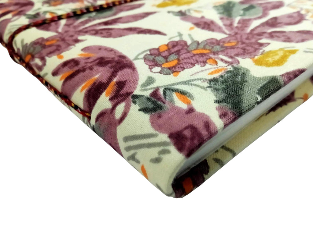 Purple Handmade Fabric Hardcover Diary A5 – 200 Pages, Thread Closure Sketchbook Floral Design