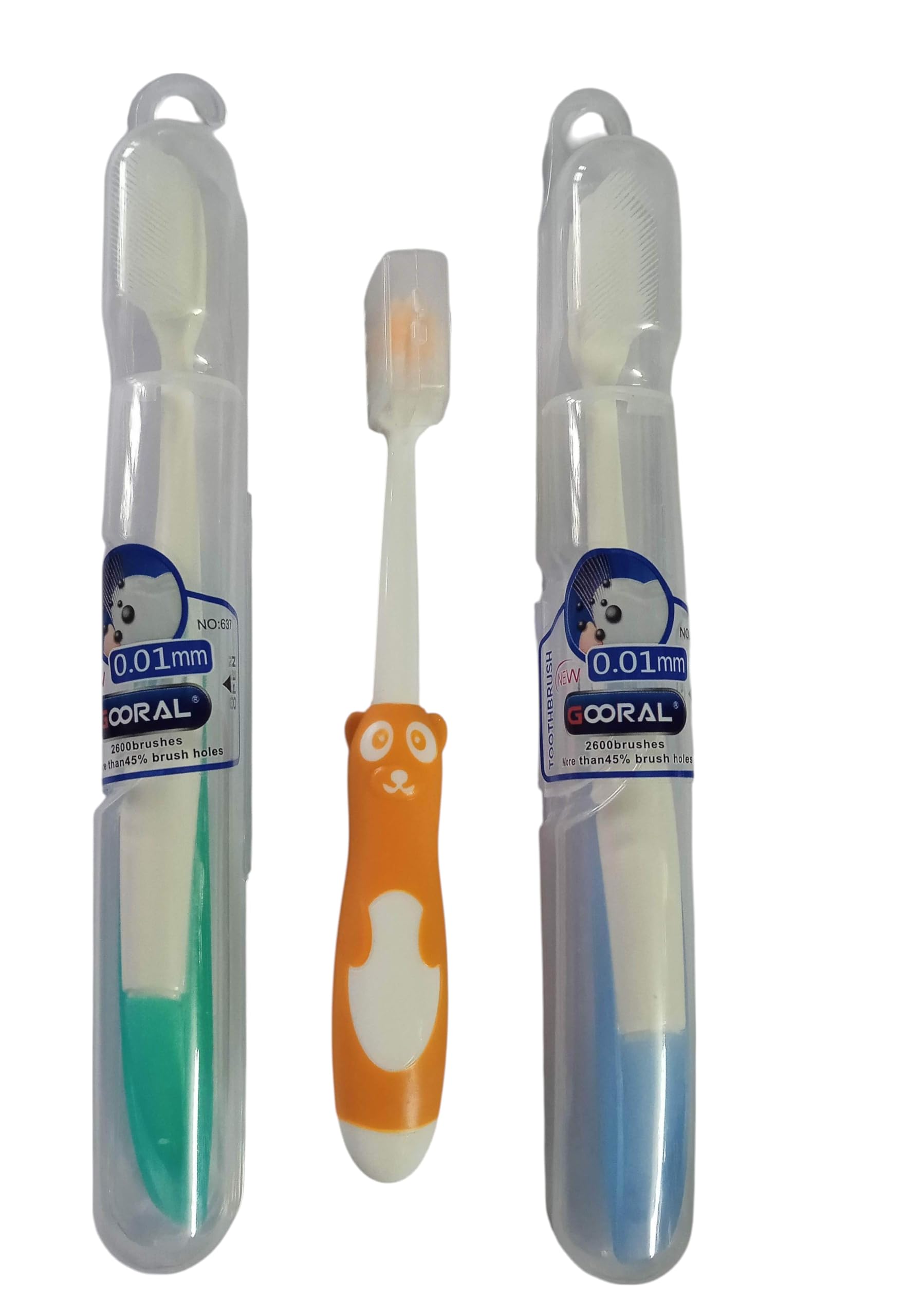 Extra Soft Silicone Toothbrush Combo – Adult Brush with 0.01mm Bristles (2600+ Ultra-Soft Bristles, Safety Case) + Kids Small-Size Toothbrush with Bear Design and Soft Grip Handle