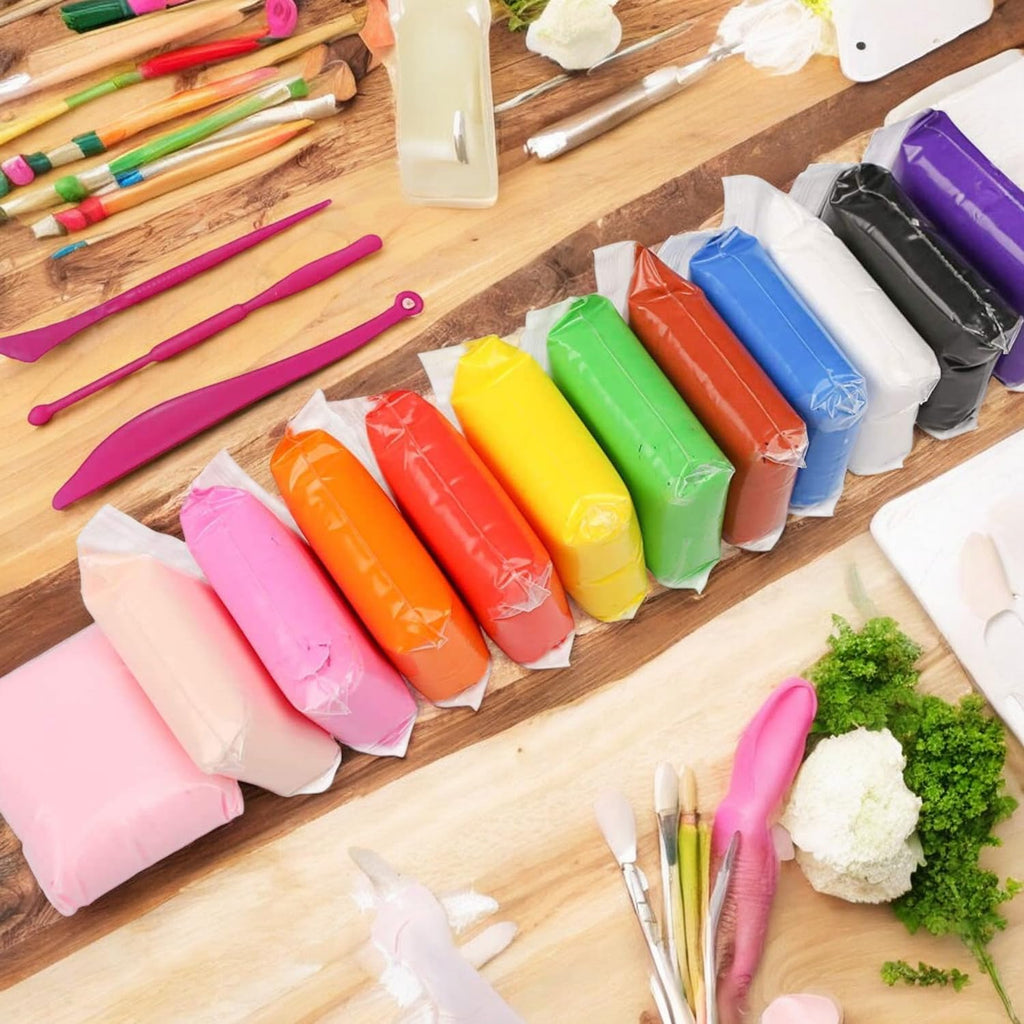 Sand Clay Set for Kids – 12 Neon Colors Non-Sticky Air Dry Clay with 3 Carving Tools, Soft & Lightweight Modeling Clay for Arts and Crafts