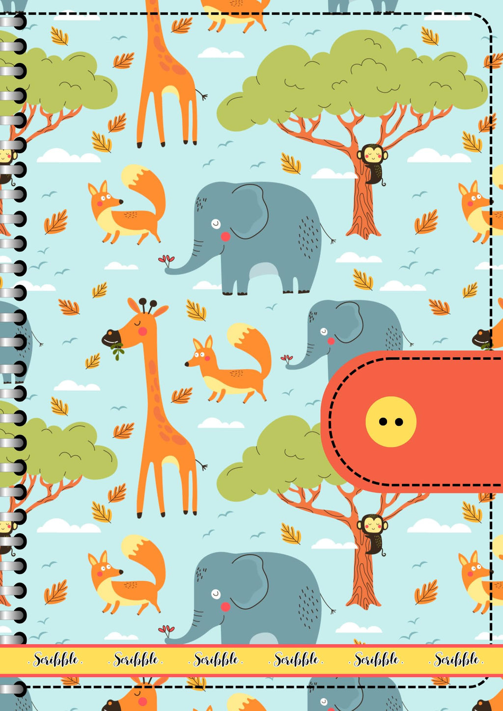 Handcrafted Cartoon Spiral Bound Doodle Diary Journal Gift Sketch Book Diaries, 21cm x 15cm A5, 60 Pages, 155gsm, Hard Cover Elephant Giraffe Print, Thick Cartridge Paper