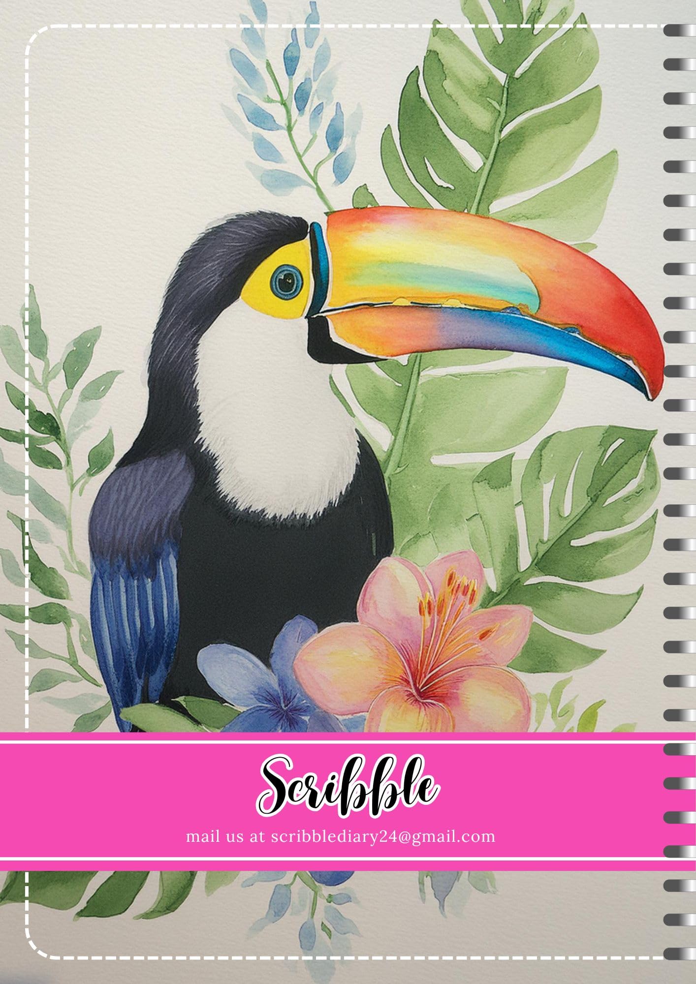 Handcrafted toucan Spiral Bound Cartridge Paper Doodle Diary Gift Sketch Book Doodle Diaries Journal, 21cm x 15cm, 60 Pages, 155gsm, Hard Cover