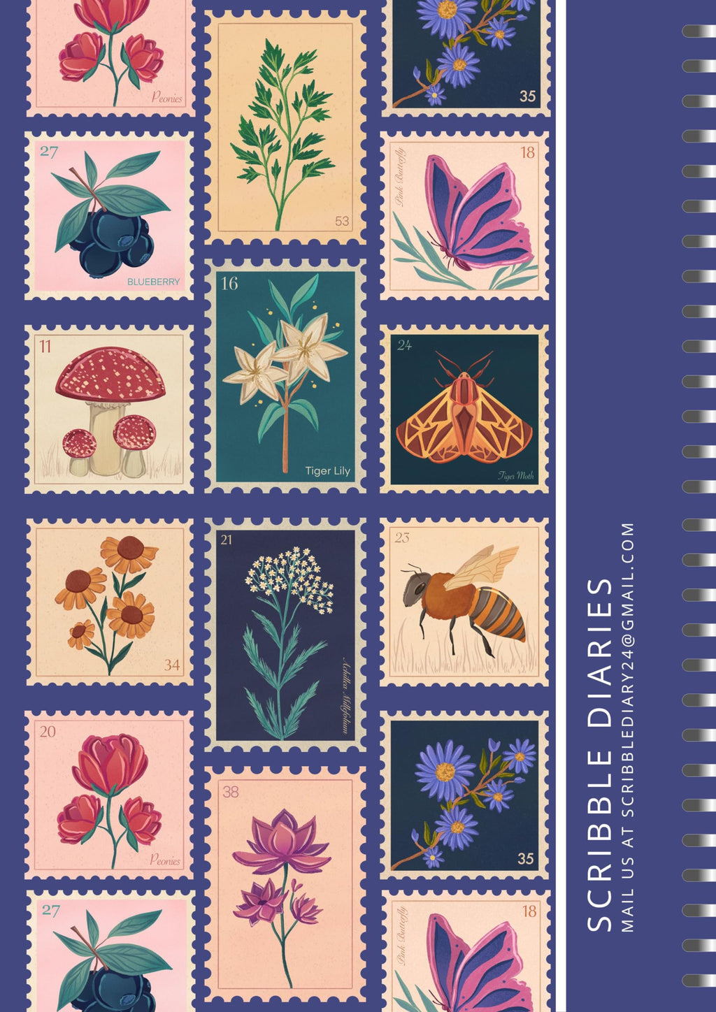 Handcrafted Stamp Print Spiral Bound Cartridge Paper Doodle Diary Gift Sketch Book Doodle Diaries Journal, 21cm x 15cm, 60 Pages, 155gsm, Hard Cover