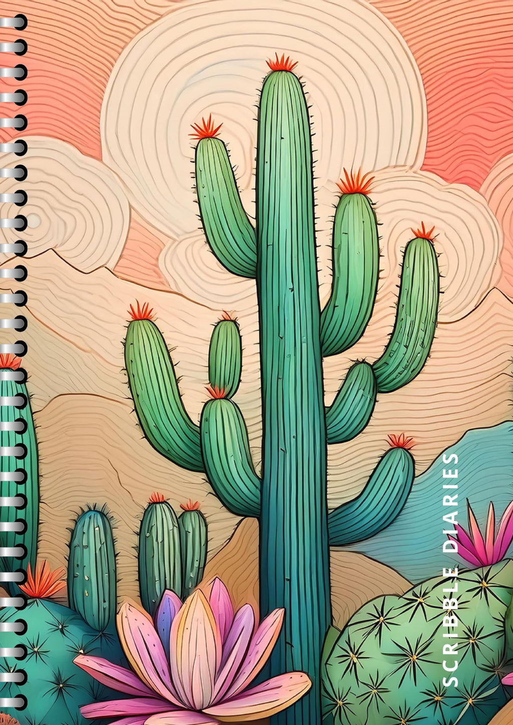 Handcrafted Cactus Spiral Bound Cartridge Paper Doodle Diary Gift Sketch Book Doodle Diaries Journal, 21cm x 15cm, 60 Pages, 155gsm, Hard Cover