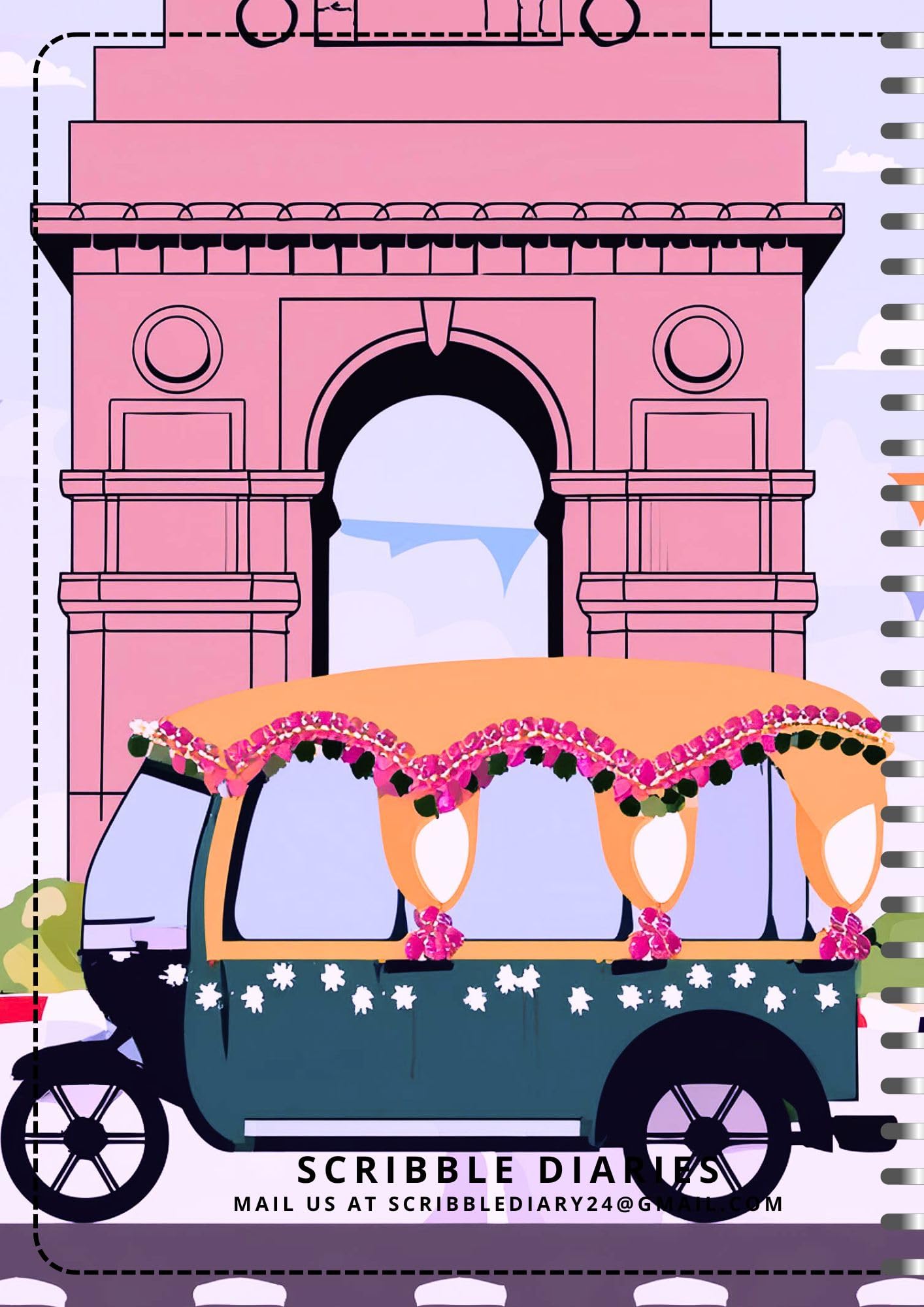 Handcrafted auto india gate Spiral Bound Cartridge Paper Doodle Diary Gift Sketch Book Doodle Diaries Journal, 21cm x 15cm, 60 Pages, 155gsm, Hard Cover