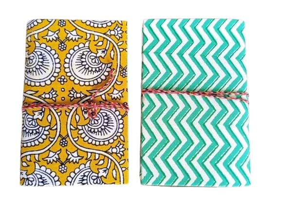 Two Multicolor Zig Zag Floral Handmade Fabric Hardcover Diary A6 – 200 Pages, Thread Closure Sketchbook