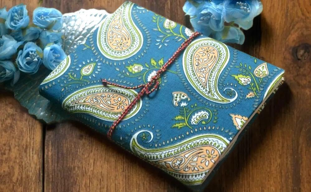 Blue Doodle Diary Notebook Fabric Stitched Gift sketchbook journal A5 Diaries Unruled Thick 200 Pages Handcrafted Drawing Book