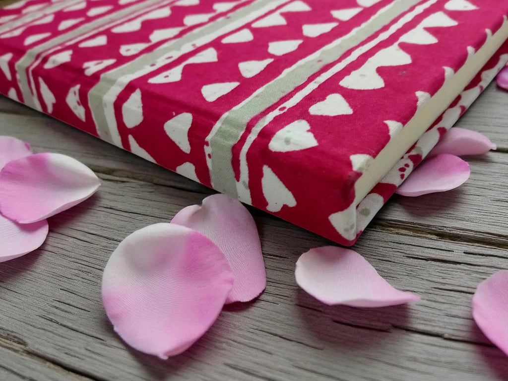 Pink Handmade Fabric Hardbound Diary Notebook A5 | 200 Unruled Thick Pages | Handcrafted Sketchbook Journal | Portable Travel Diary Gift for Writing, Drawing, Artists, Students