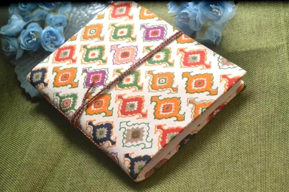 Orange White Doodle Diary Notebook Fabric Stitched Gift sketchbook journal A5 Diaries Unruled Thick 200 Pages Handcrafted Drawing Book