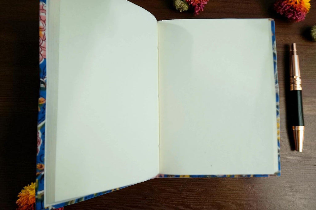 Marigold Handmade Fabric Hardcover Diary Notebook A5 | 200 Unruled Thick Pages | Handcrafted Sketchbook Journal with Thread Closure | Portable Travel Diary Gift for Writing, Drawing, Artists, Students