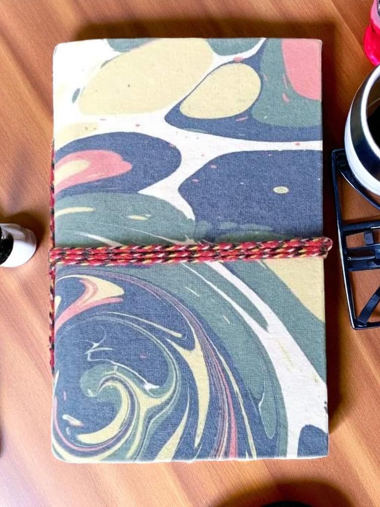 Blue Handmade Marble Texture A6 Diary Notebook | 200 Unruled Thick Pages | Hardcover Sketchbook Journal with Thread Closure | Portable Travel Writing Gift