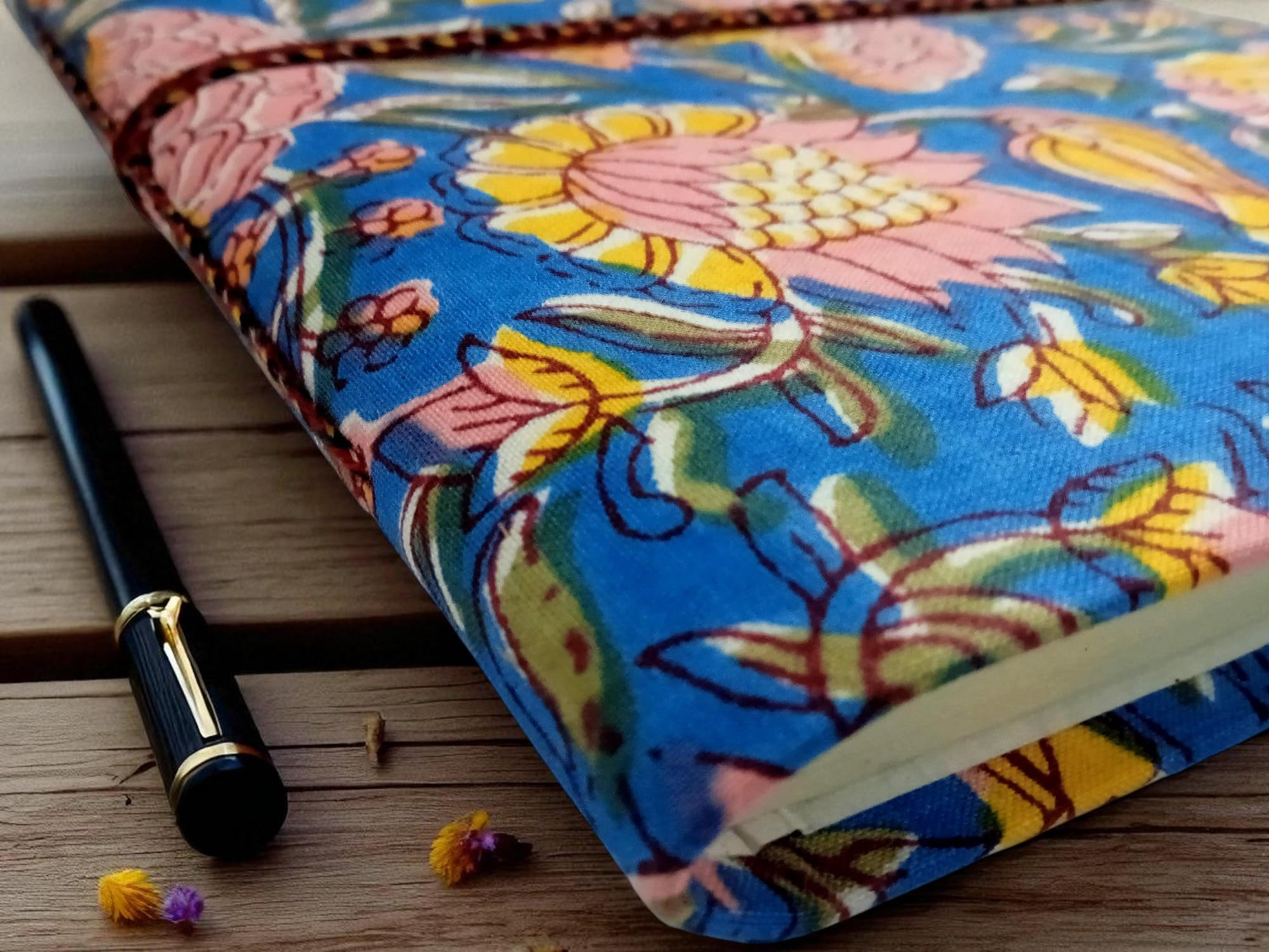 Marigold Handmade Fabric Hardcover Diary Notebook A5 | 200 Unruled Thick Pages | Handcrafted Sketchbook Journal with Thread Closure | Portable Travel Diary Gift for Writing, Drawing, Artists, Students