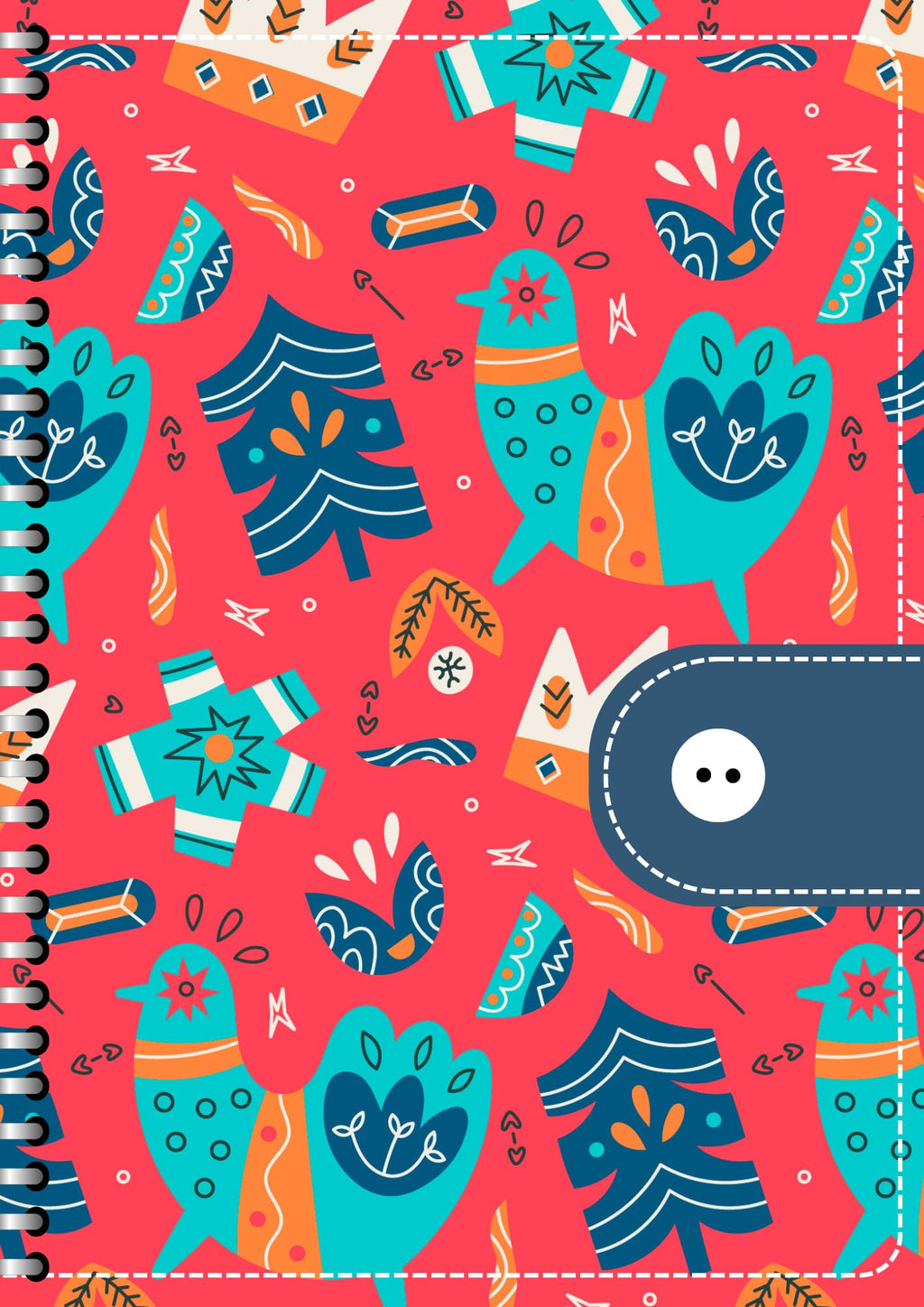 Handcrafted Cartoon Spiral Bound Doodle Diary Journal Gift Sketch Book Diaries, 21cm x 15cm A5, 60 Pages, 155gsm, Hard Cover Bird And Tree Print, Thick Cartridge Paper