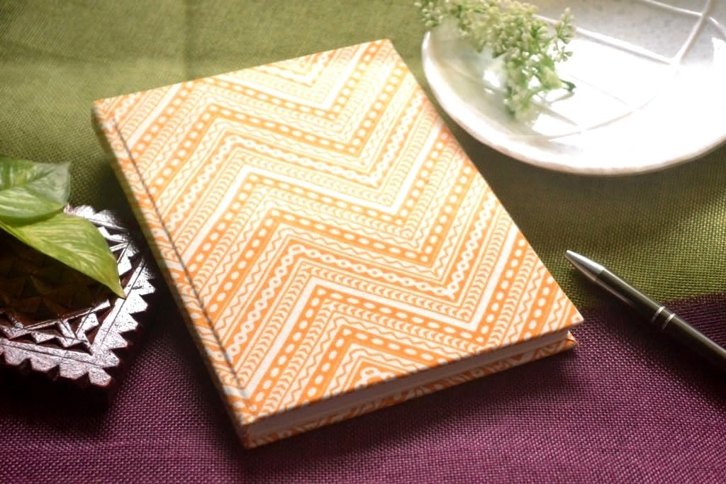 Handmade zig-zag Block-printed Fabric Cover Doodle Diary Journal, 8 x 6 inches, 200 Pages Notebook, 130 GSM, Water-Resistant, Stain-Resistant Hard-Bound