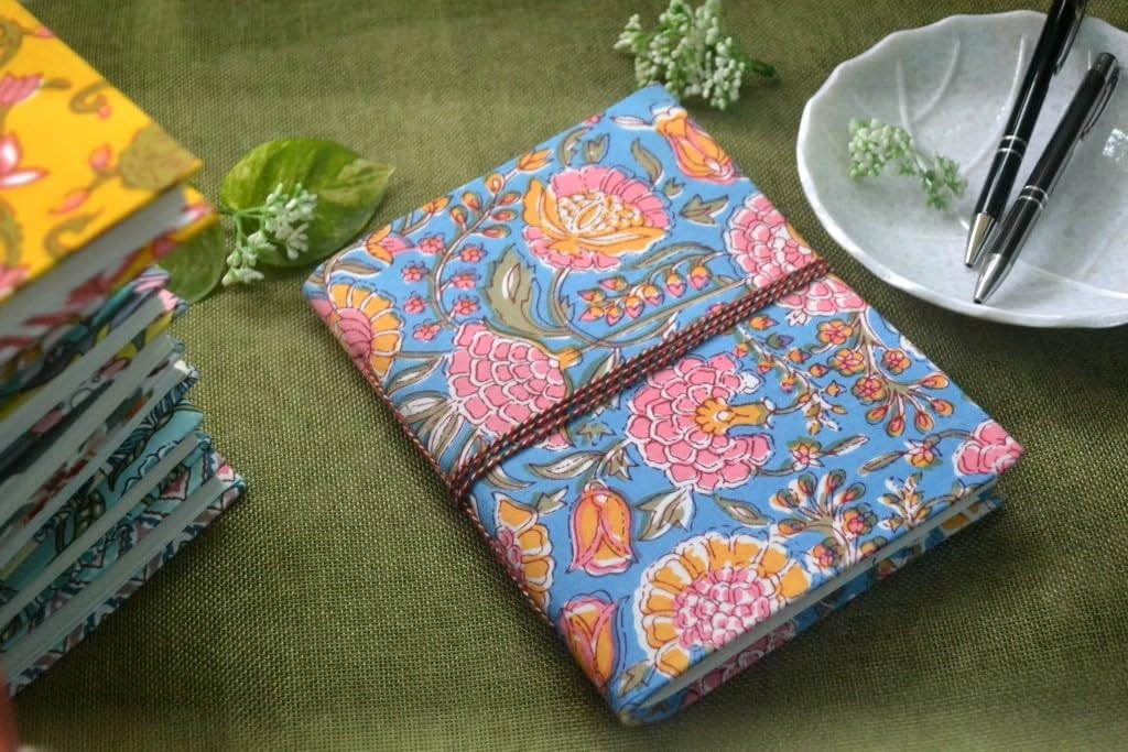 Floral Doodle Diary Notebook Fabric Stitched Gift sketchbook journal A5 Diaries Unruled Thick 200 Pages Handcrafted