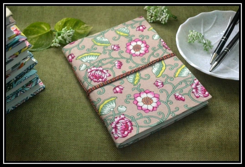 pink-green Doodle Diary Notebook Fabric Stitched Gift sketchbook journal A5 Diaries Unruled Thick 200 Pages Handcrafted