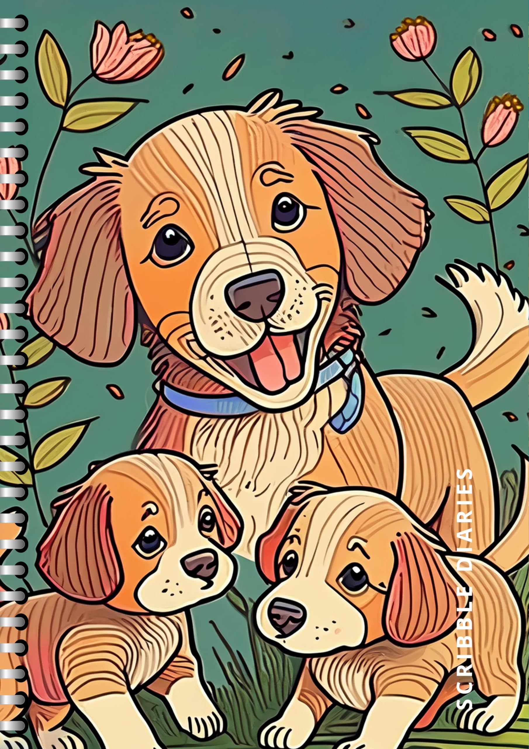 Handcrafted Cute Dog Spiral Bound Cartridge Paper Doodle Diary Gift Sketch Book Doodle Diaries Journal, 21cm x 15cm, 60 Pages, 155gsm, Hard Cover