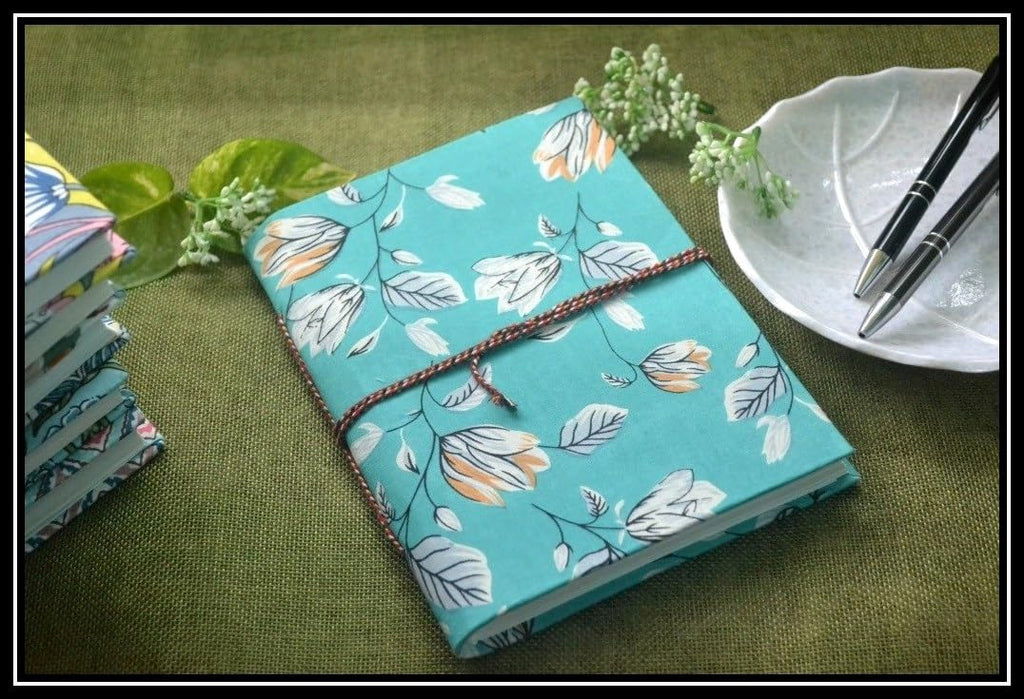 cyan Doodle Diary Notebook Fabric Stitched Gift sketchbook journal A5 Diaries Unruled Thick 200 Pages Handcrafted