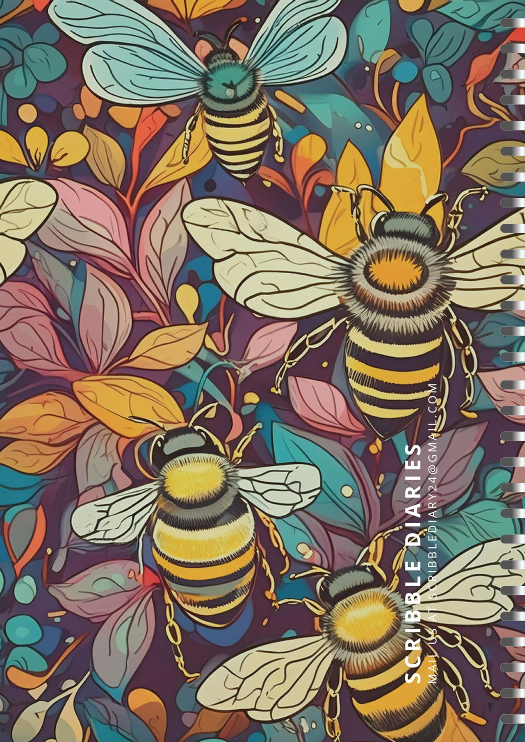 Handcrafted Honey Bee Floral Spiral Bound Cartridge Paper Doodle Diary Gift Sketch Book Doodle Diaries Journal, 21cm x 15cm, 60 Pages, 155gsm, Hard Cover