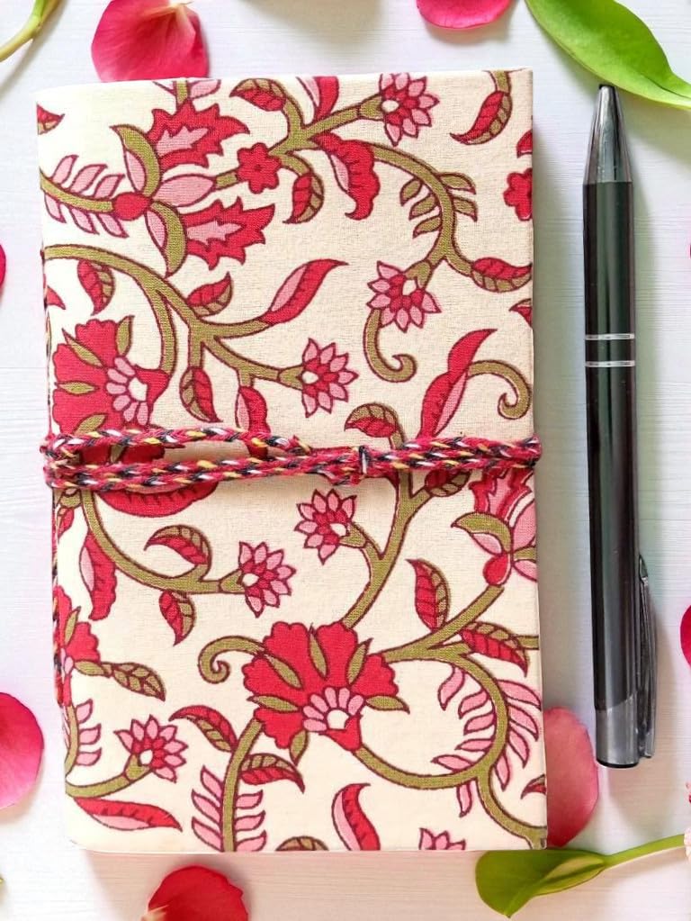 Two Multicolor Floral Handmade Fabric Hardcover Diary A6 – 200 Pages, Thread Closure Sketchbook
