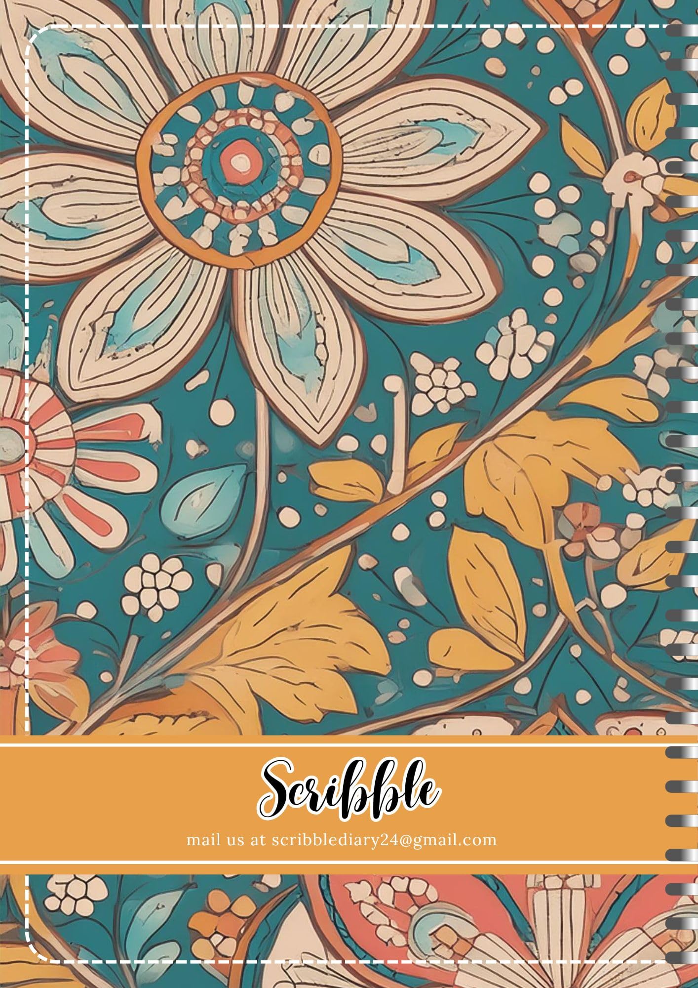 Handcrafted flower pattern Spiral Bound Cartridge Paper Doodle Diary Gift Sketch Book Doodle Diaries Journal, 21cm x 15cm, 60 Pages, 155gsm, Hard Cover