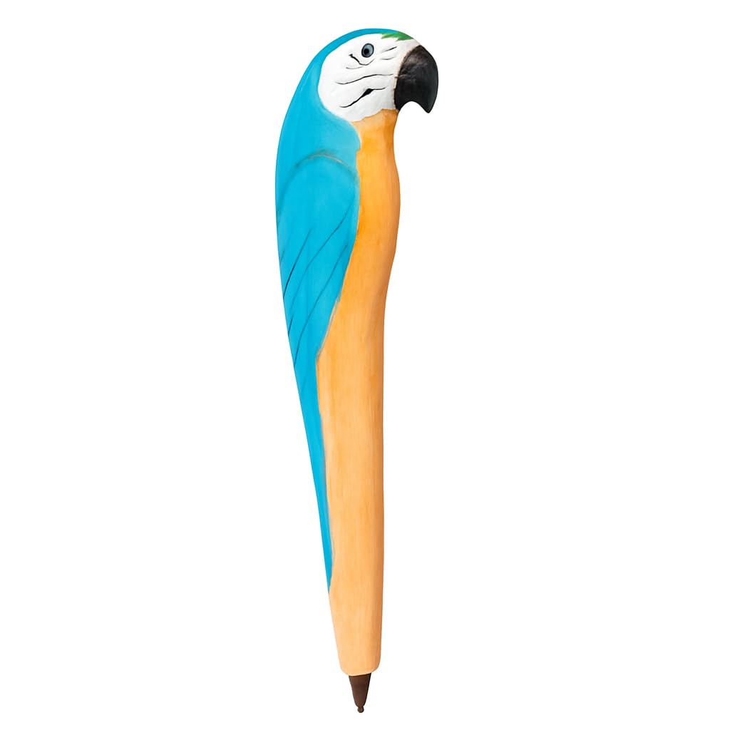 Scribble Blue Parrot Handcrafted Wooden Carved Motif Ball Pen | Artistic Miniature Painted Bird Pen | Black Ballpoint | Unique Handicraft Gift for Stationery Lovers, Festivals & Decor (7" x 1.25")