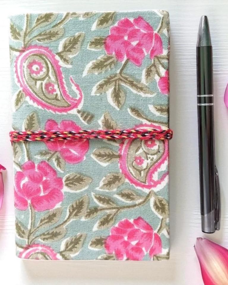 Floral Handmade Fabric Hardcover Diary Notebook A6 | 200 Unruled Thick Pages | Handcrafted Sketchbook Journal with Thread Closure | Portable Travel Diary Gift for Writing, Drawing, Artists, Students
