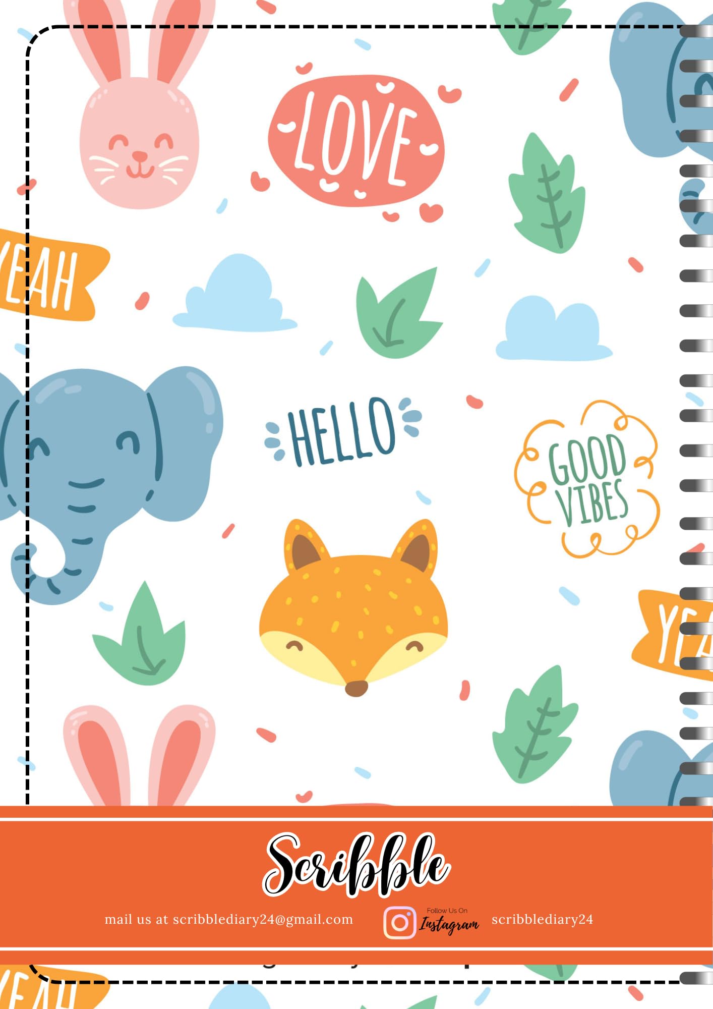 Handcrafted elephant Spiral Bound Cartridge Paper Doodle Diary Gift Sketch Book Doodle Diaries Journal, 21cm x 15cm, 60 Pages, 155gsm, Hard Cover Animal Print