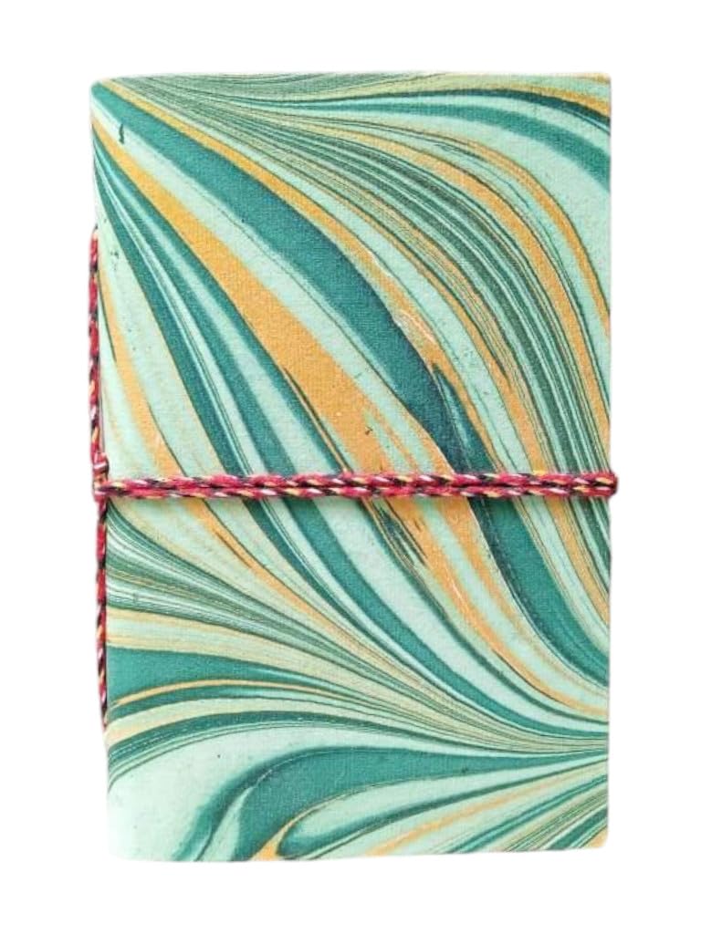 Green Handmade Marble Texture A6 Diary Notebook | 200 Unruled Thick Pages | Hardcover Sketchbook Journal with Thread Closure | Portable Travel Writing Gift