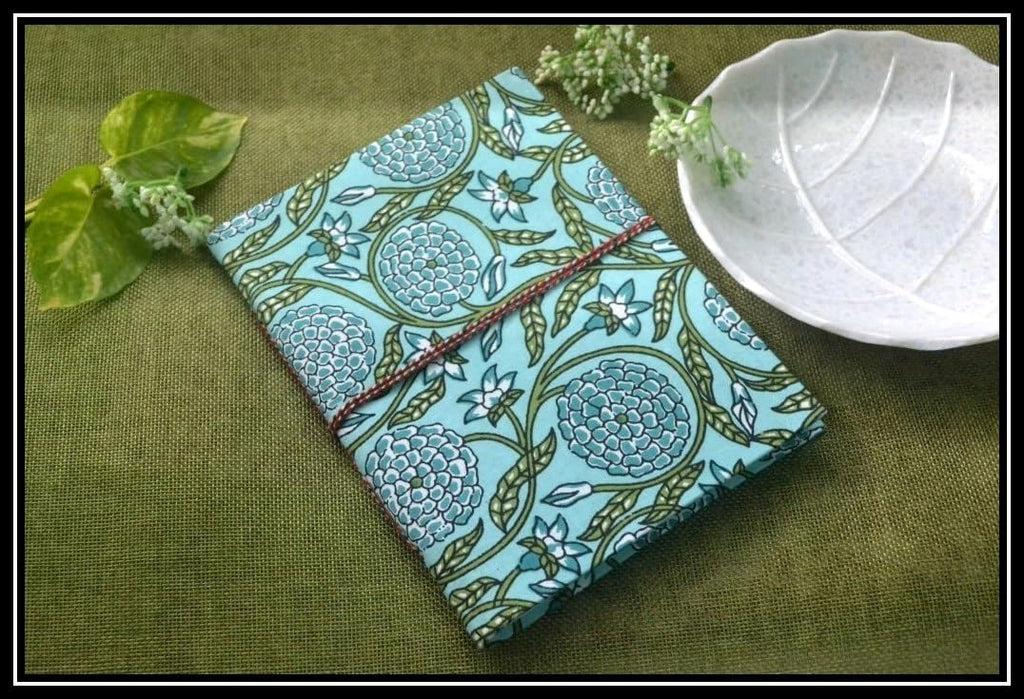 cyan-green Doodle Diary Notebook Fabric Stitched Gift sketchbook journal A5 Diaries Unruled Thick 200 Pages Handcrafted