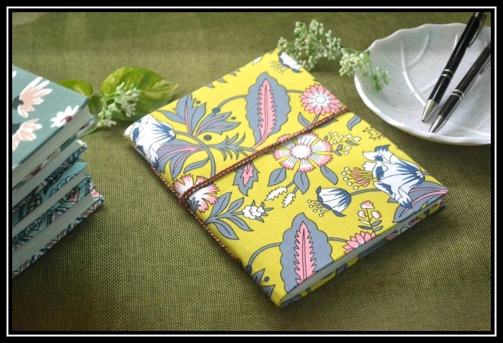 yellow-grey Doodle Diary Notebook Fabric Stitched Gift sketchbook journal A5 Diaries Unruled Thick 200 Pages Handcrafted