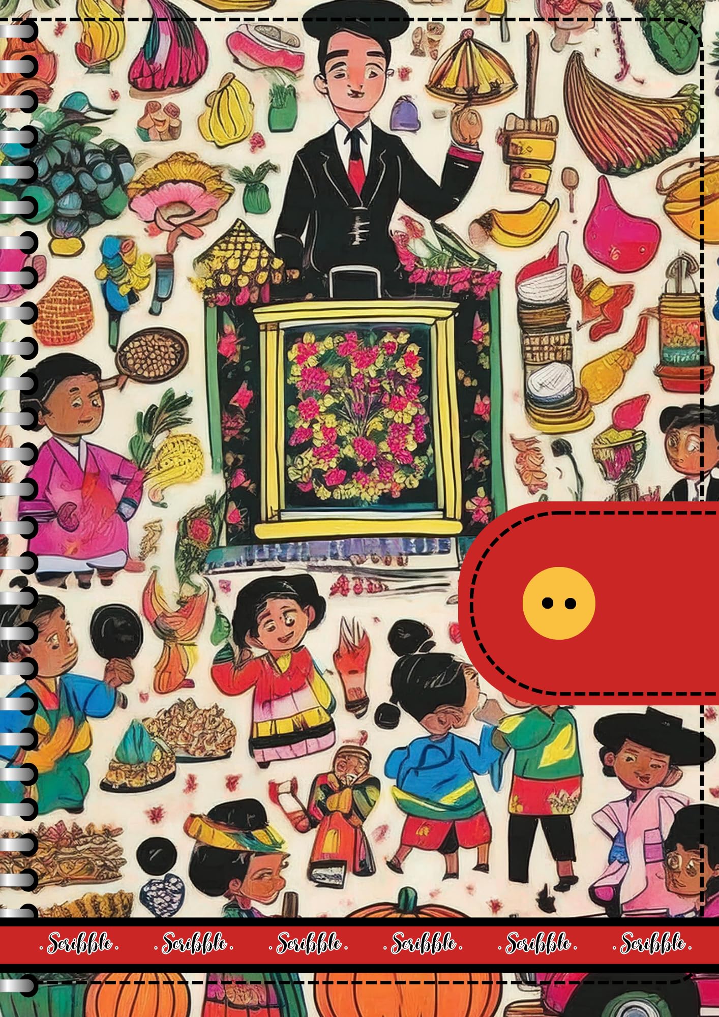 Handcrafted Print Spiral Bound Cartridge Paper Doodle Diary Gift Sketch Book drawing book Doodle Diaries Journal, Hard Cover Red