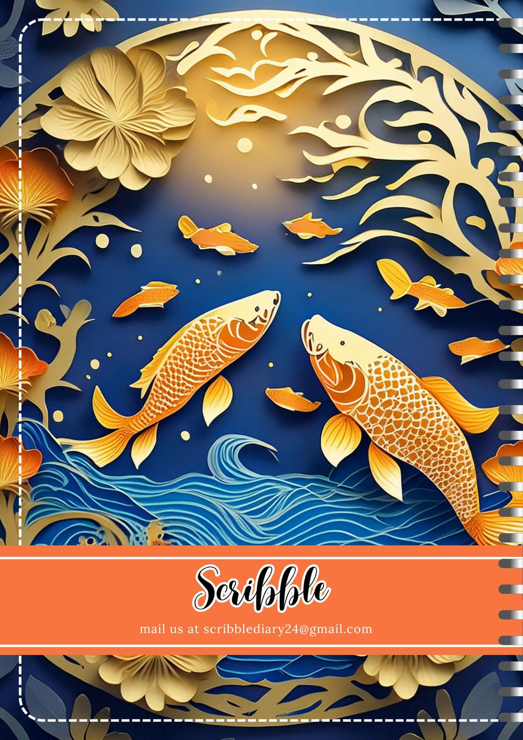 Handcrafted fish Spiral Bound Cartridge Paper Doodle Diary Gift Sketch Book Doodle Diaries Journal, 21cm x 15cm, 60 Pages, 155gsm, Hard Cover