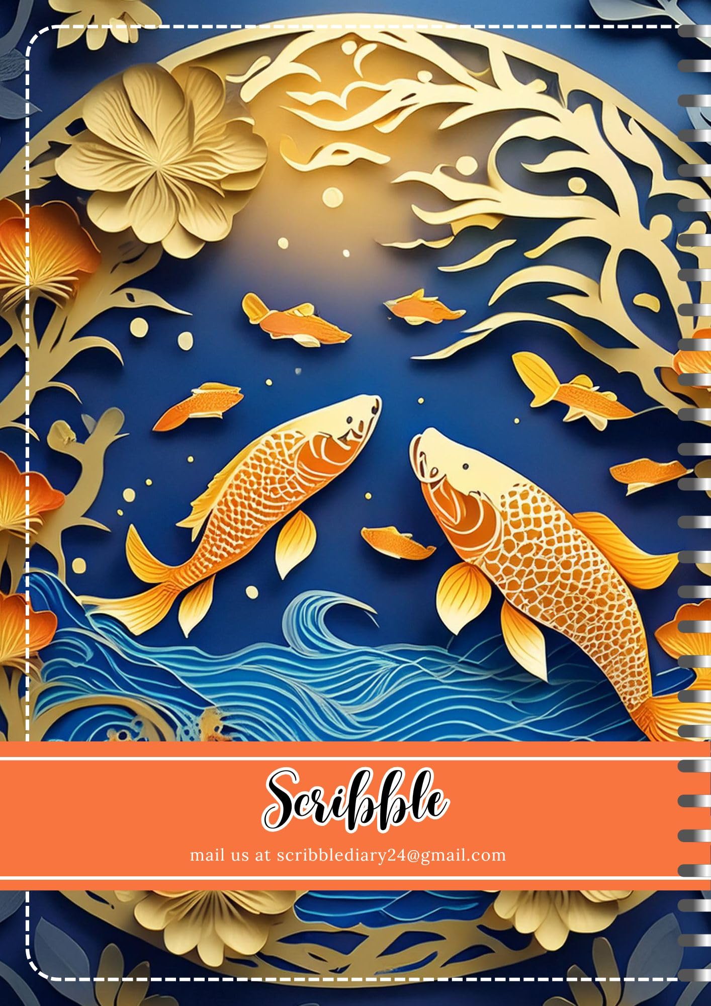 Handcrafted fish Spiral Bound Cartridge Paper Doodle Diary Gift Sketch Book Doodle Diaries Journal, 21cm x 15cm, 60 Pages, 155gsm, Hard Cover