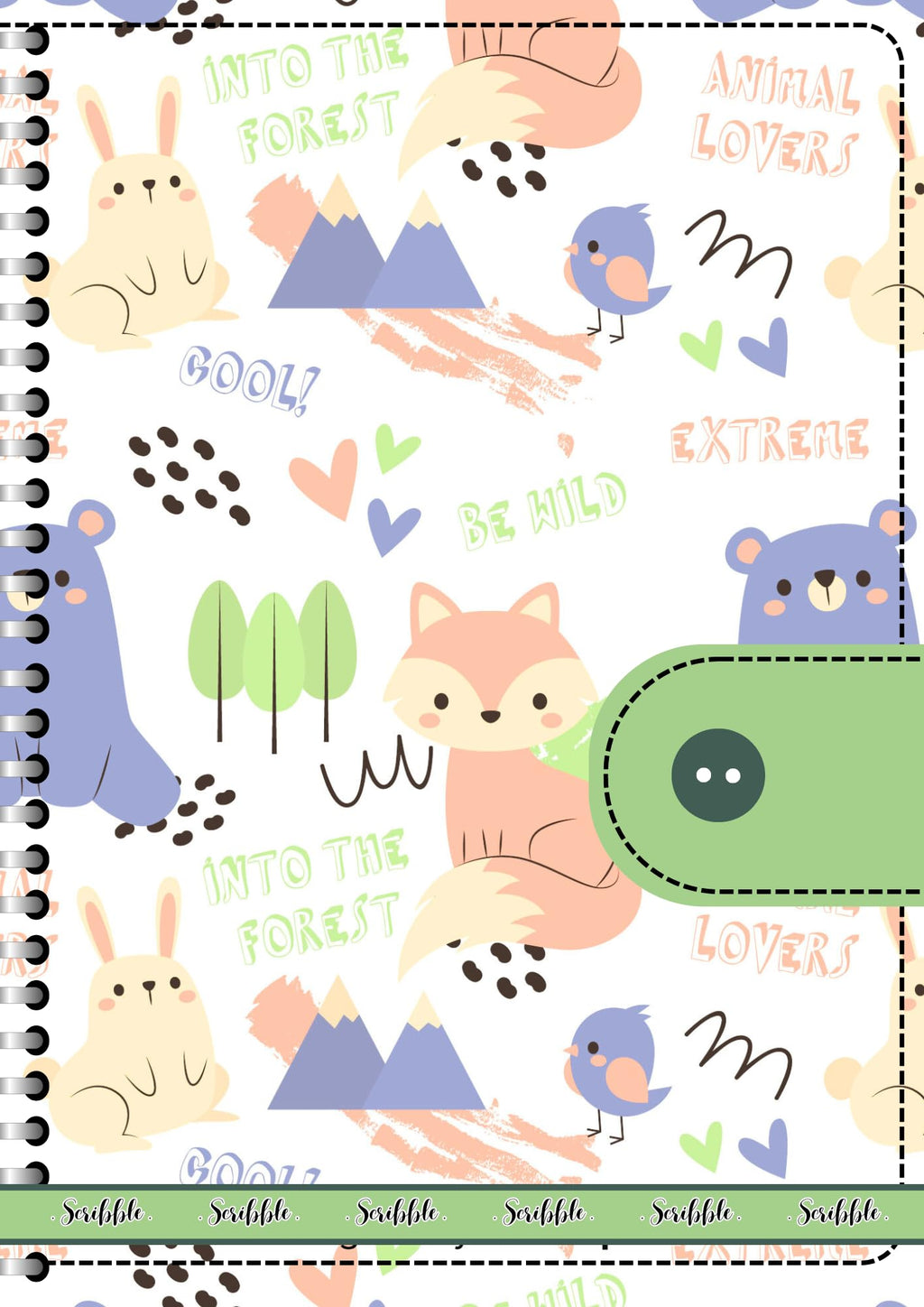 Handcrafted Cartoon Spiral Bound Doodle Diary Journal Gift Sketch Book Diaries, 21cm x 15cm A5, 60 Pages, 155gsm, Hard Cover Fox And Bear Print, Thick Cartridge Paper